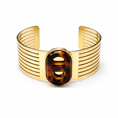 Pulseira dourada com aplicação castanha oval