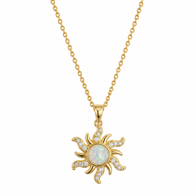 Colar dourado com pendente sol e pedra opalescente