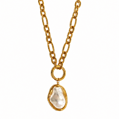 Colar dourado com pendente de pérola irregular