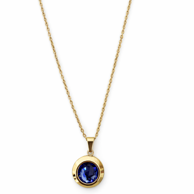 Colar dourado com pendente redondo e pedra azul