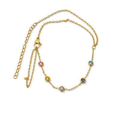 Colar dourado com cinco pedras coloridas embutidas