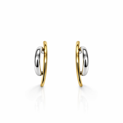 Brincos com argolas dourada e prateada sobre fundo branco