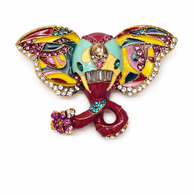 Broche de elefante esmaltado com pedras coloridas