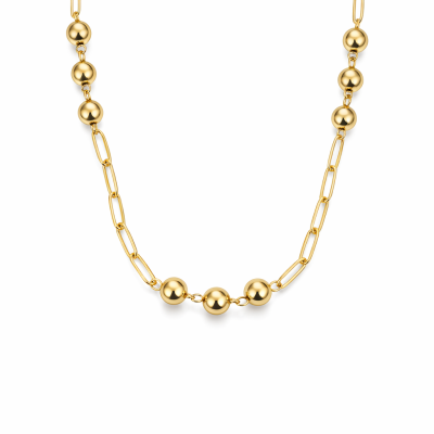Colar dourado com elos e esferas brilhantes