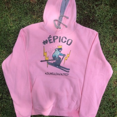 Sweatshirt rosa com capuz e estampado de esquiador
