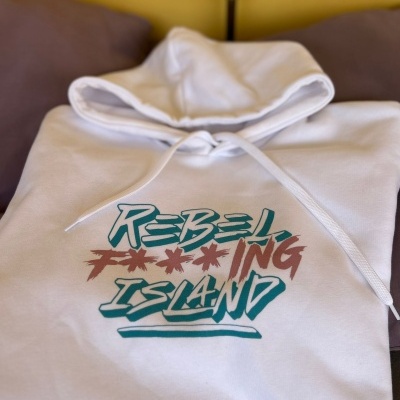 Sweatshirt branca com capuz e estampa Rebel F***ing Island