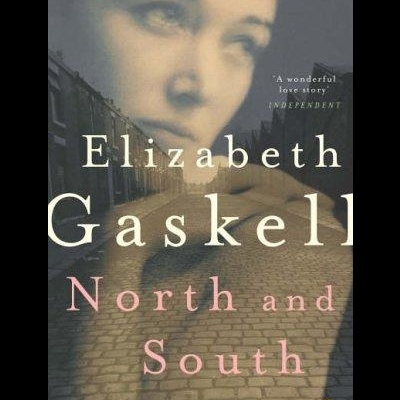 Capa do livro North and South de Elizabeth Gaskell com rosto feminino e rua