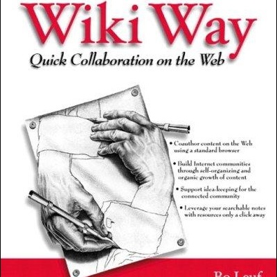 Capa de livro The Wiki Way com mãos desenhando-se mutuamente e texto em inglês.