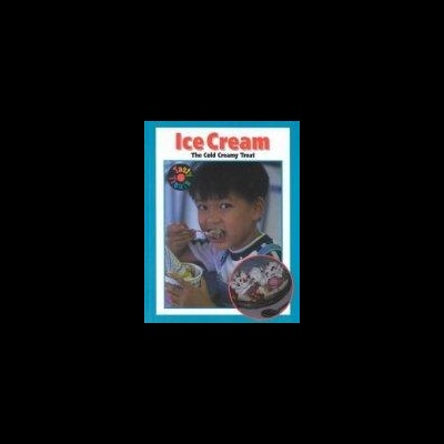 Capa de livro infantil sobre gelados com criança a comer gelado e ilustração de taça com gelados