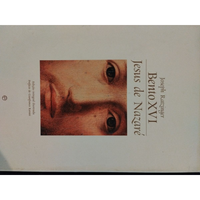 Capa de livro branco com rosto ilustrado e texto Bento XVI Jesus de Nazaré