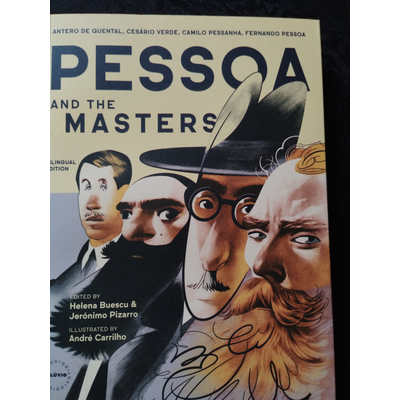 Capa de livro Pessoa and the Masters com ilustrações de quatro homens estilizados