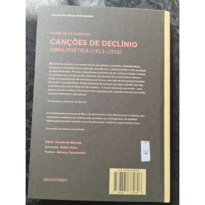 Livro Canções de Declínio de Mário de Sá-Carneiro com capa dura cinza e fita amarela na lombada