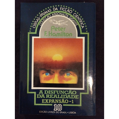 Capa de livro de ficção científica com imagem de olhos azuis e pôr do sol