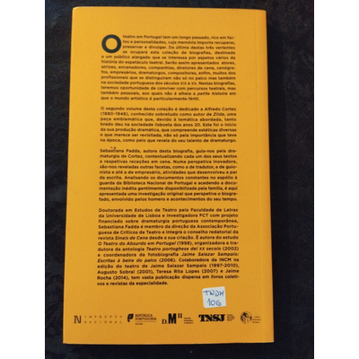 Contra-capa de livro amarelo com texto informativo e códigos manuscritos