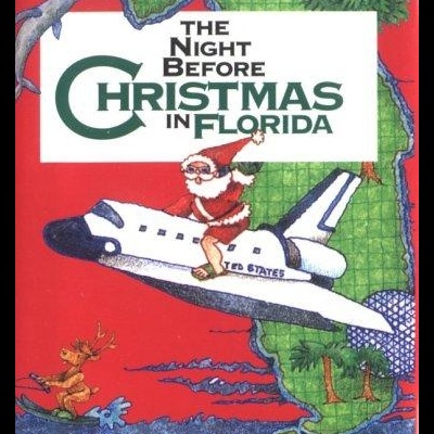 Capa de livro natalício com Pai Natal num avião sobre o mapa da Florida