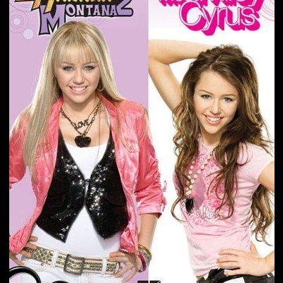Capa de livro musical Hannah Montana 2 e Meet Miley Cyrus com duas fotos de Miley Cyrus em estilos diferentes