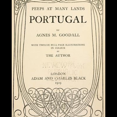Página de rosto do livro Peeps at Many Lands Portugal com ornamentos decorativos.