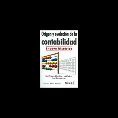 Capa do livro Origen y evolución de la contabilidad com ábaco e texto colorido.