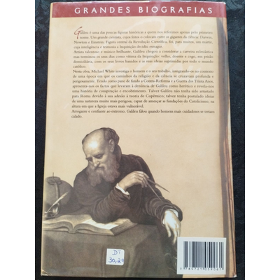 Capa traseira de livro da coleção Grandes Biografias com imagem de homem escrevendo e texto em português.