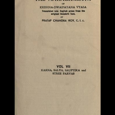 Título do livro The Mahabharata, volume VII, com texto de tradução e informação da editora.