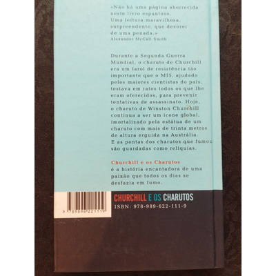 Verso do livro Churchill e os Charutos com texto e ISBN