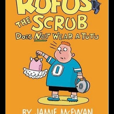 Capa de livro infantil com título e ilustração de menino segurando roupa e disco de hockey