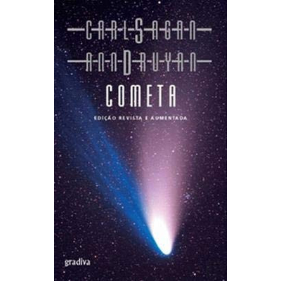Capa de livro com imagem de um cometa e texto central