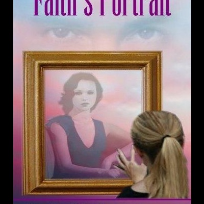 Capa de livro com título Faiths Portrait, retrato numa moldura dourada e pessoa a olhar