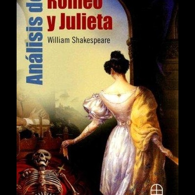 Capa de livro Análisis de Romeo y Julieta com mulher de vestido e esqueleto