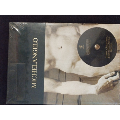 Livro capa dura com escultura masculina e título MICHELANGELO