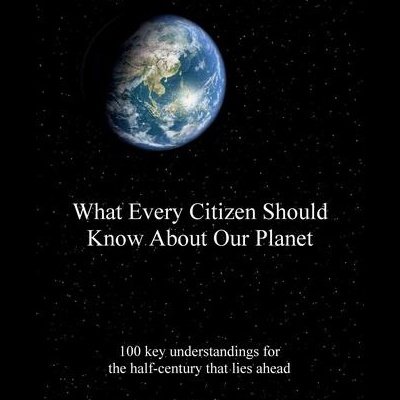 Capa de livro com imagem da Terra e texto informativo