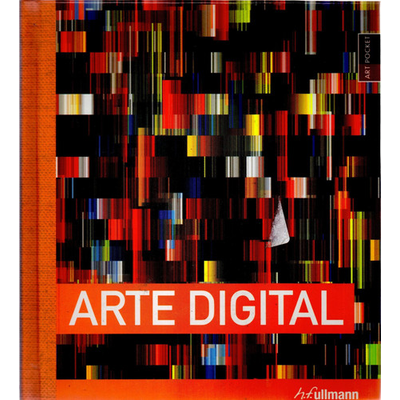 Capa de livro ARTE DIGITAL com padrões pixelados coloridos e faixa laranja