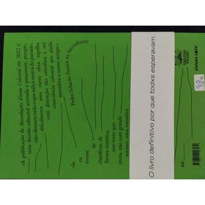 Capa traseira de livro verde com texto em português e etiqueta de preço