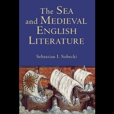 Capa de livro com título e barco medieval