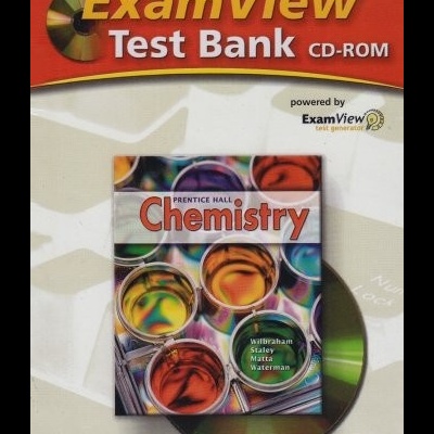 Capa de CD-ROM Vermelha do ExamView Test Bank com imagem de livro de química colorida