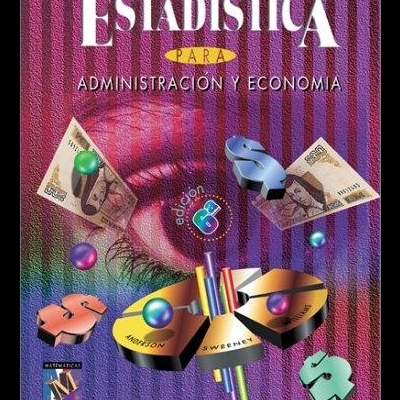Capa de livro de estatística para administração e economia com gráficos, moeda e olho ao fundo
