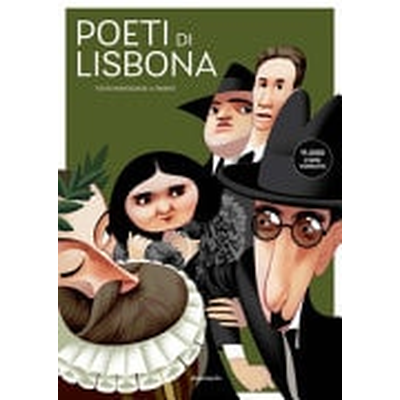 Capa do livro POETI DI LISBONA com ilustração caricatural em fundo verde