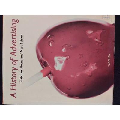 Capa de livro branca com uma maçã vermelha brilhante e texto A History of Advertising.