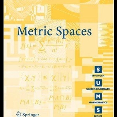 Capa do livro Metric Spaces com fundo amarelo e branco e textos matemáticos