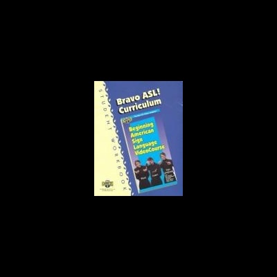 Caixa de curso de linguagem gestual americana com pessoas na capa e texto em azul e amarelo