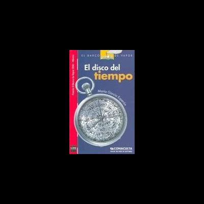Capa de livro El disco del tiempo com disco metálico prateado