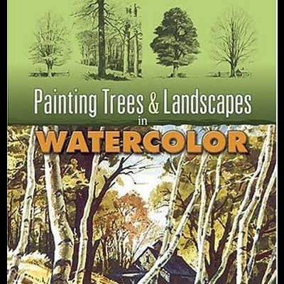 Capa de livro com ilustração de árvores e paisagem em aquarela