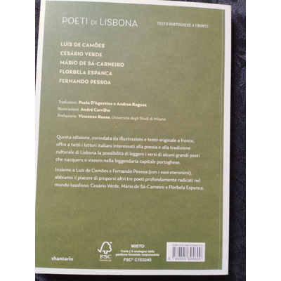 Contra-capa de livro verde com texto em italiano e português e logótipos