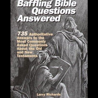 Capa de livro Baffling Bible Questions Answered com figuras bíblicas a preto e branco