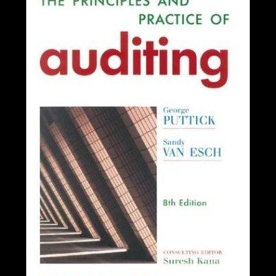 Capa de livro sobre auditoria com texto e imagem geométrica em tons de castanho.