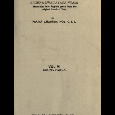 Página de um livro com título THE MAHABHARATA e detalhes de publicação.