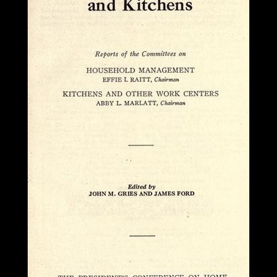 Página de título de livro com texto sobre gestão doméstica e cozinhas