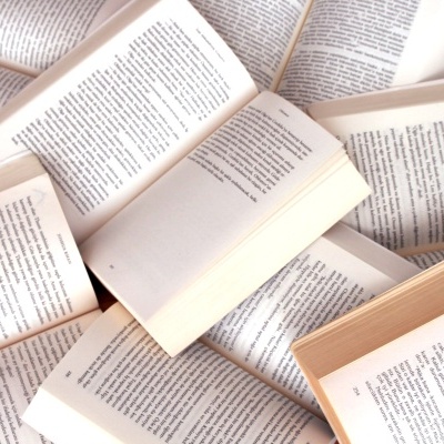 Livros abertos com páginas de texto