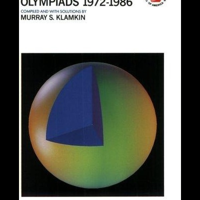 Capa de livro USA MATHEMATICAL OLYMPIADS 1972-1986 com esfera colorida e secção triangular azul