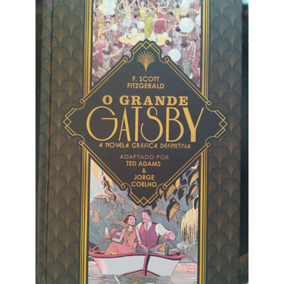 Capa de livro O Grande Gatsby com ilustração e texto em preto e dourado